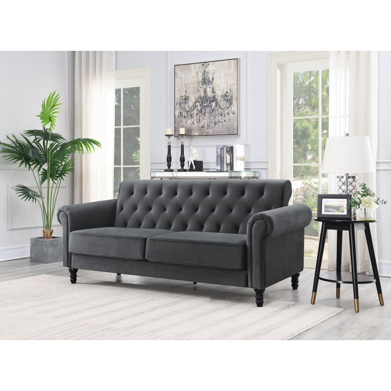 Rainsburg 3-Seater Velvety Sofa, Grey, 3
