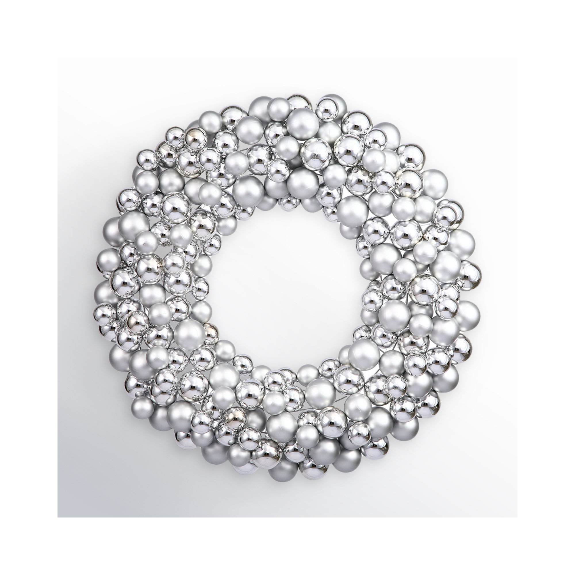 Shiny and Matte Ball Wreath, 24" W x 24" H x 3" D, Silver