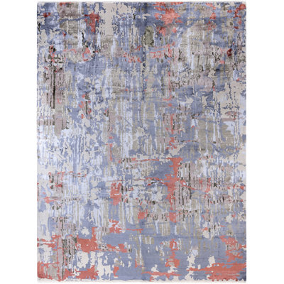 Tapis noué à la main de conception unique Melby - beige, 9 pi 2 po x 12 pi 2 po