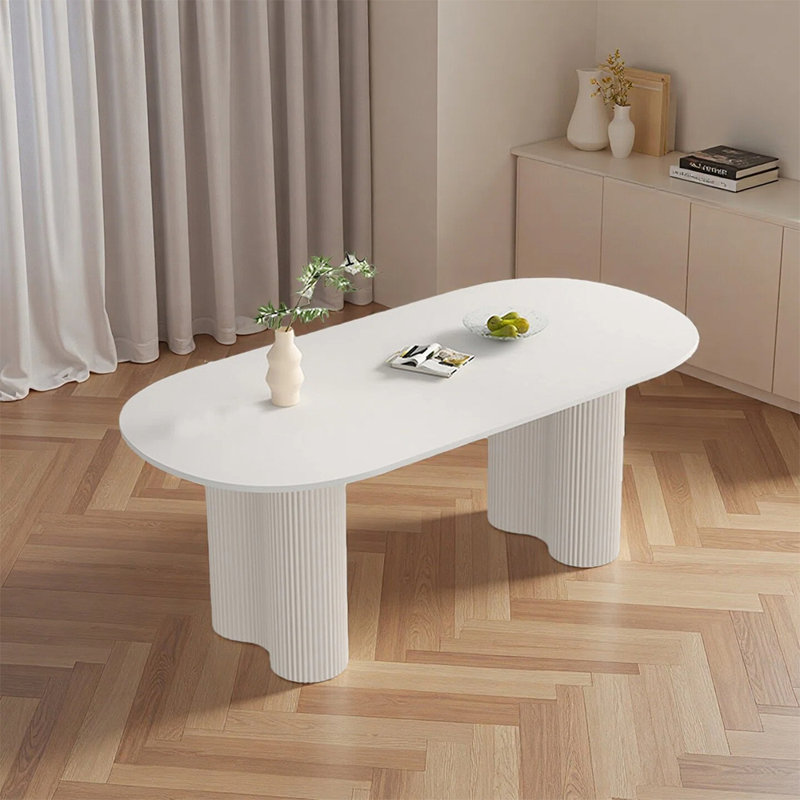 Simple Pure White Rock Plate Dining Table, 29.52"H x 70.86"L x 35.43"W