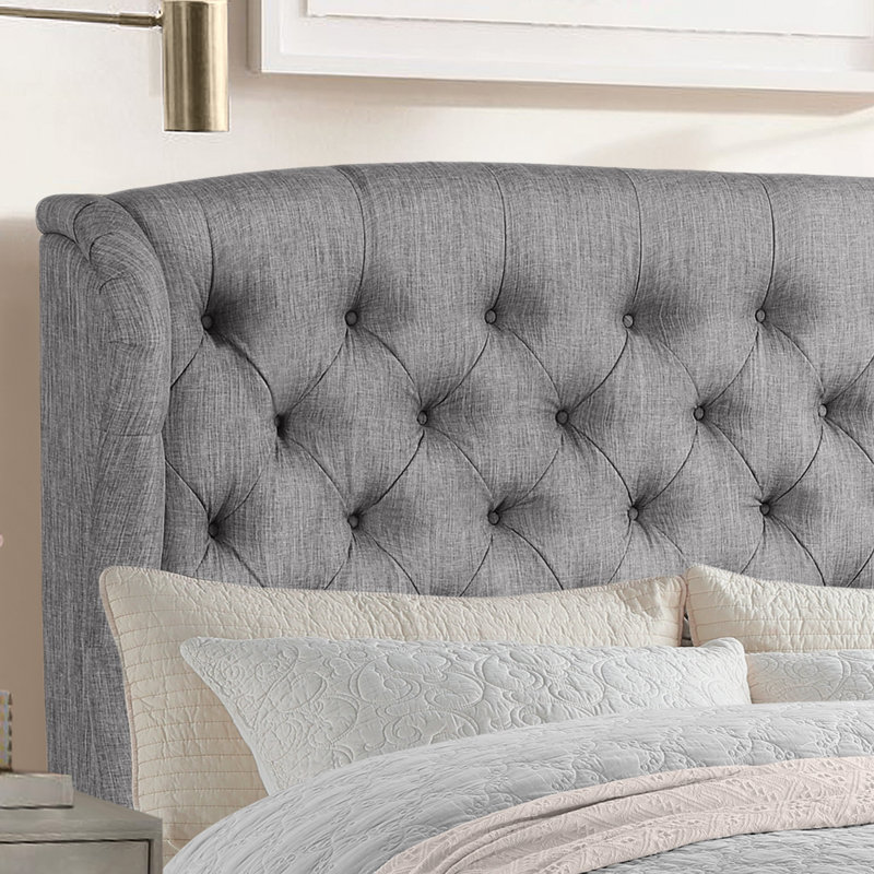 Fabric Upholstered Bed,Tufted Headboard Adjustable Height Bed Frame, Gray, Full