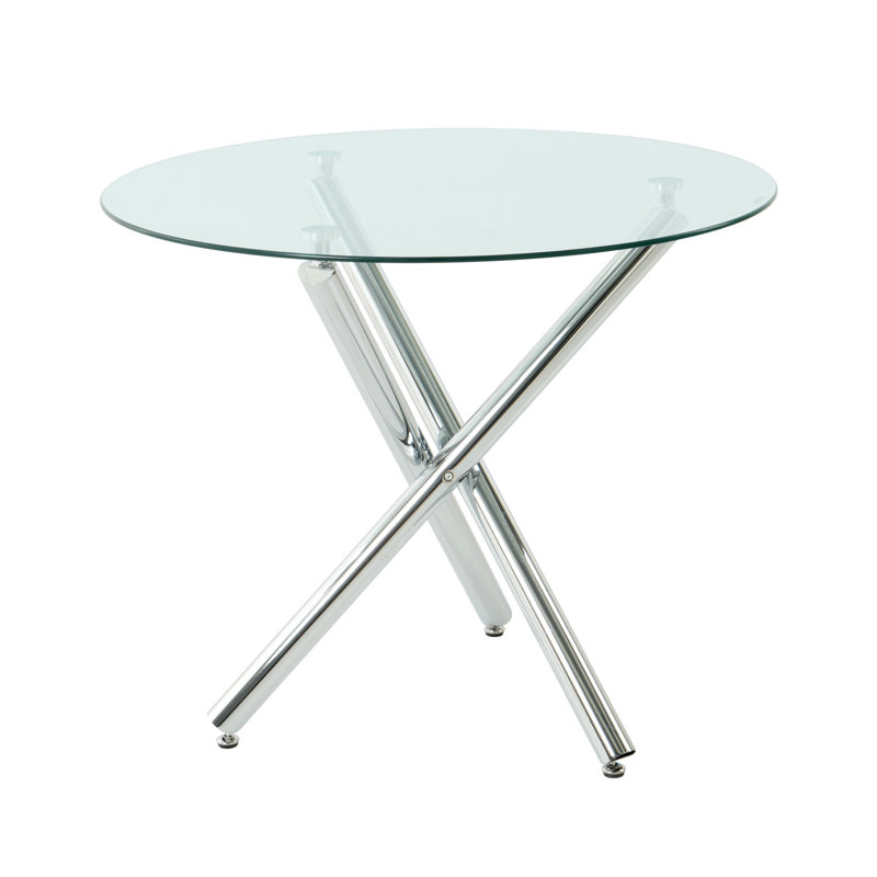 Table de salle à manger ronde en verre trempé, H 29,5 po x L 36 po x l 36 po, Argent
