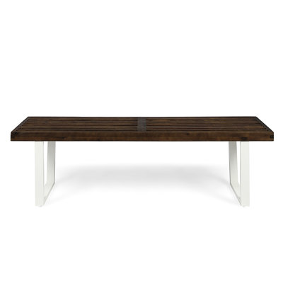 Banc de salle à manger moderne en bois avec pieds en fer blanc, longueur 62,11 po, convient à une utilisation extérieure brun foncé contemporain et fait de 62,11 pouces de long
