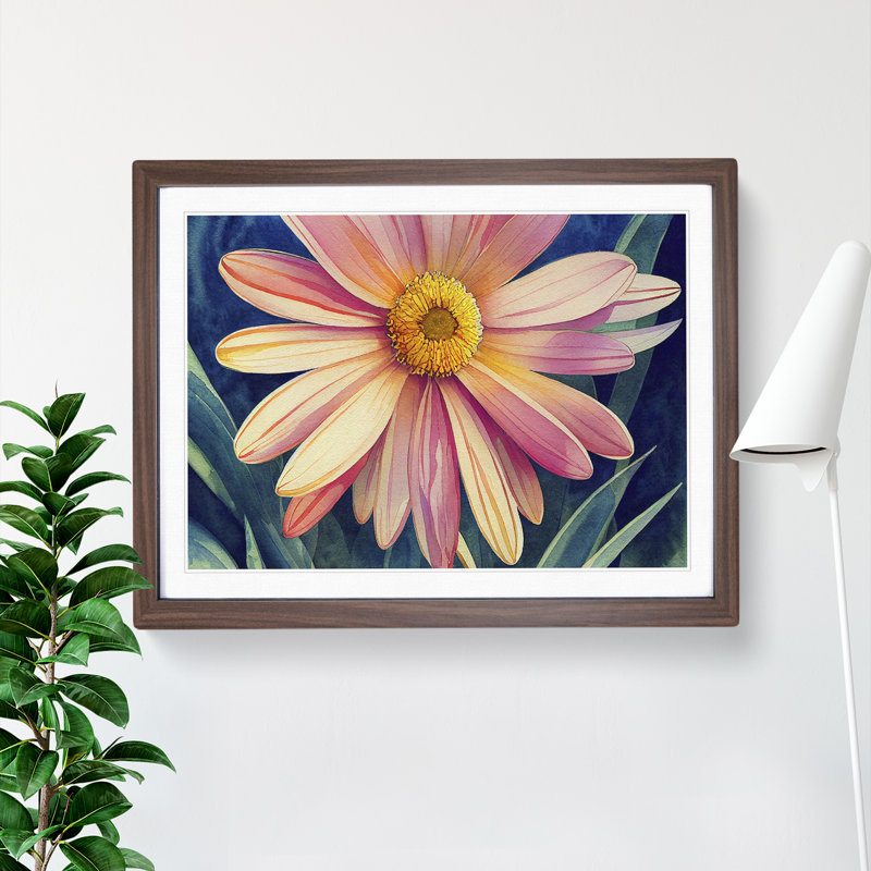 Watercolour Daisy Flower Vol.3 1 Piece Single Picture Frame Wall Art, 34cm H x 46cm W x 2cm D, Walnut Framed