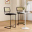 Ensemble de 2 chaises de salle à manger, tabourets de bar à hauteur de comptoir, tabourets de bar rembourrés en cuir avec dossier en rotin, tabourets sans accoudoirs