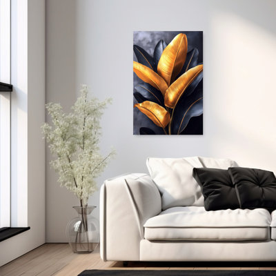 Luxe, feuilles dorées abstraites, nature dramatique et audacieuse, art mural tropical