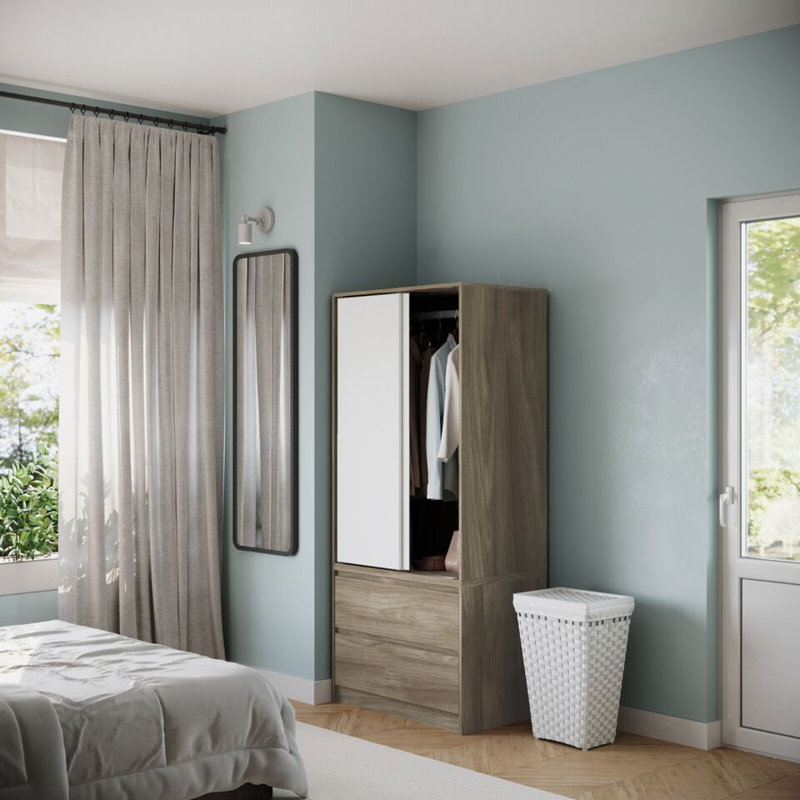 Solid Wood Wardrobe, Oak/White