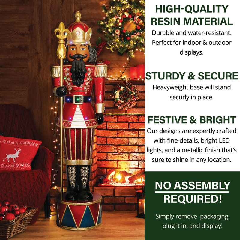 6-Foot Red and Gold LED Nutcracker Greeter Statue