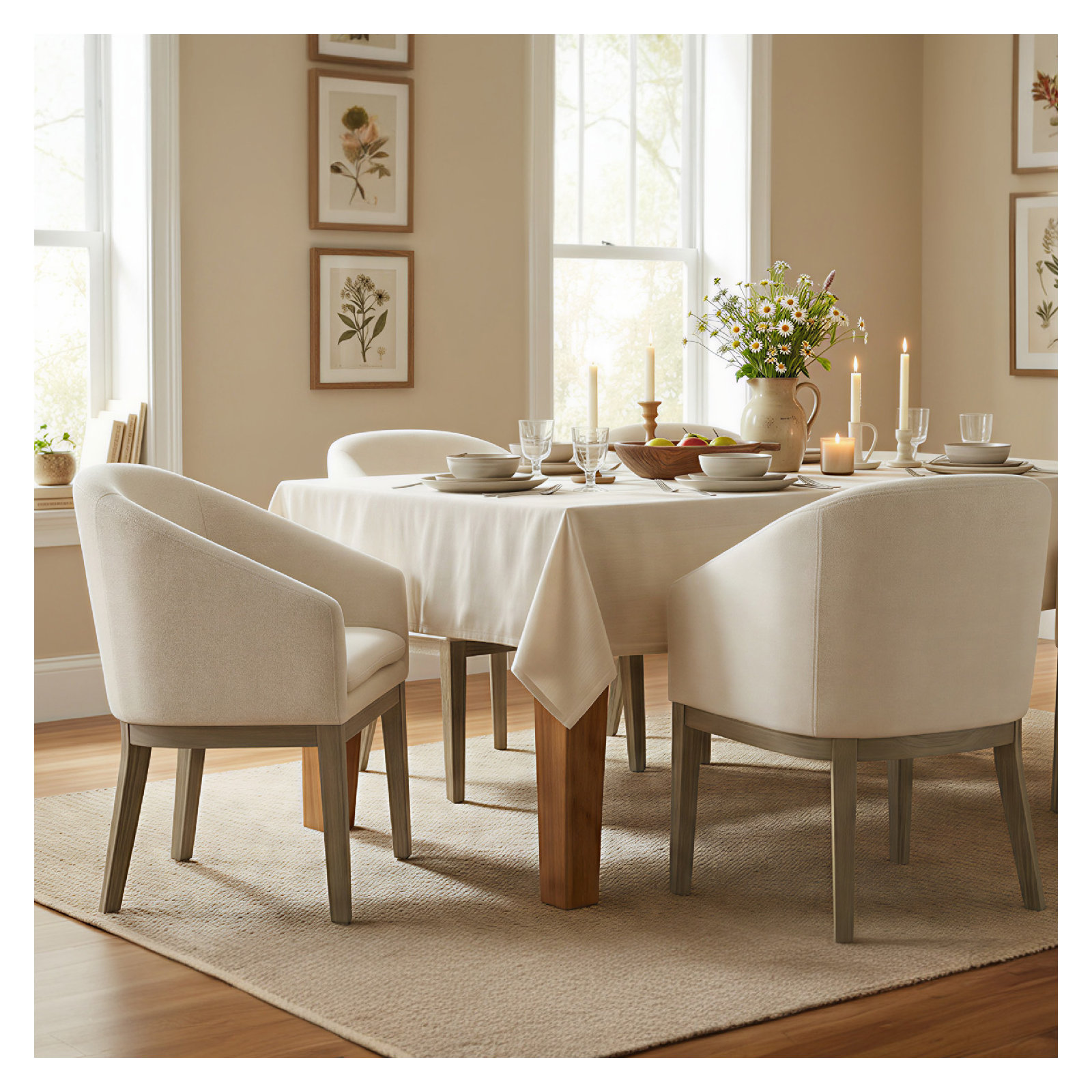 Bethea Rounded Back Dining Chair, Performance Linen Effie Linen 