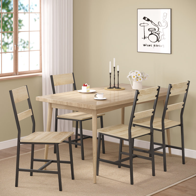 45cm H Metal Ladder Back Parsons Chair, Light Woodlook/Black