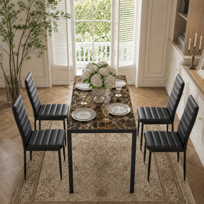 Latoyta Modern 5-Piece Rectangular Glass Top Dining Set with Cushioned Chairs