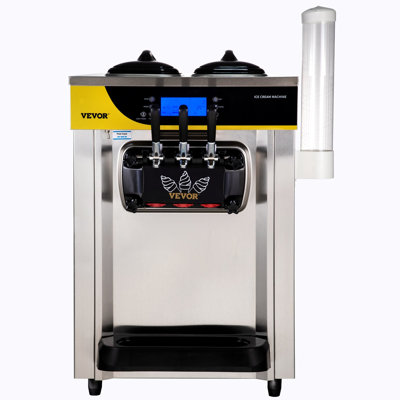 Sorbetière commerciale, rendement de 22 à 30 L / H, machine à servir de comptoir de 2 200 W avec 2 x 6 L de trémie, 2 cylindres LCD, alarme de manque de cuisson, yogourt glacé pour restaurant Snack-bar, argenté