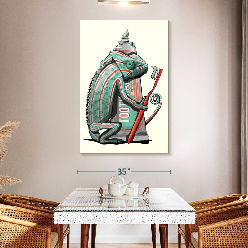 Chameleon Cleaning Teeth, 51" H x 34" W