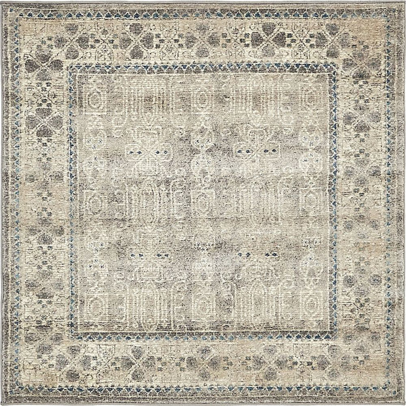 Tapis à motif oriental fumé Linz, Carré 5 pi