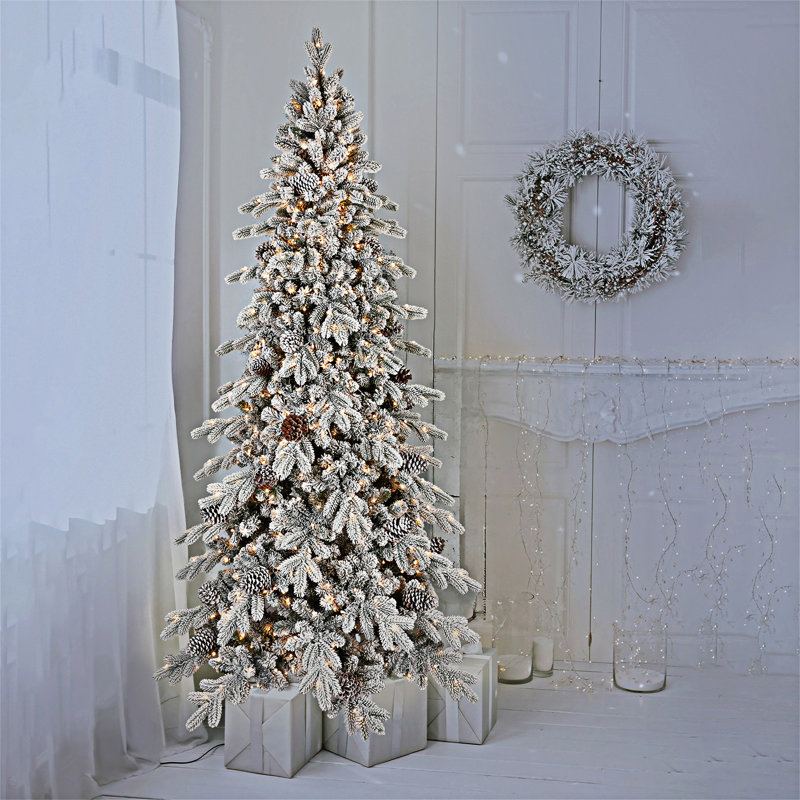 Arbre de Noël floqué avec support en métal, 6', Illuminée