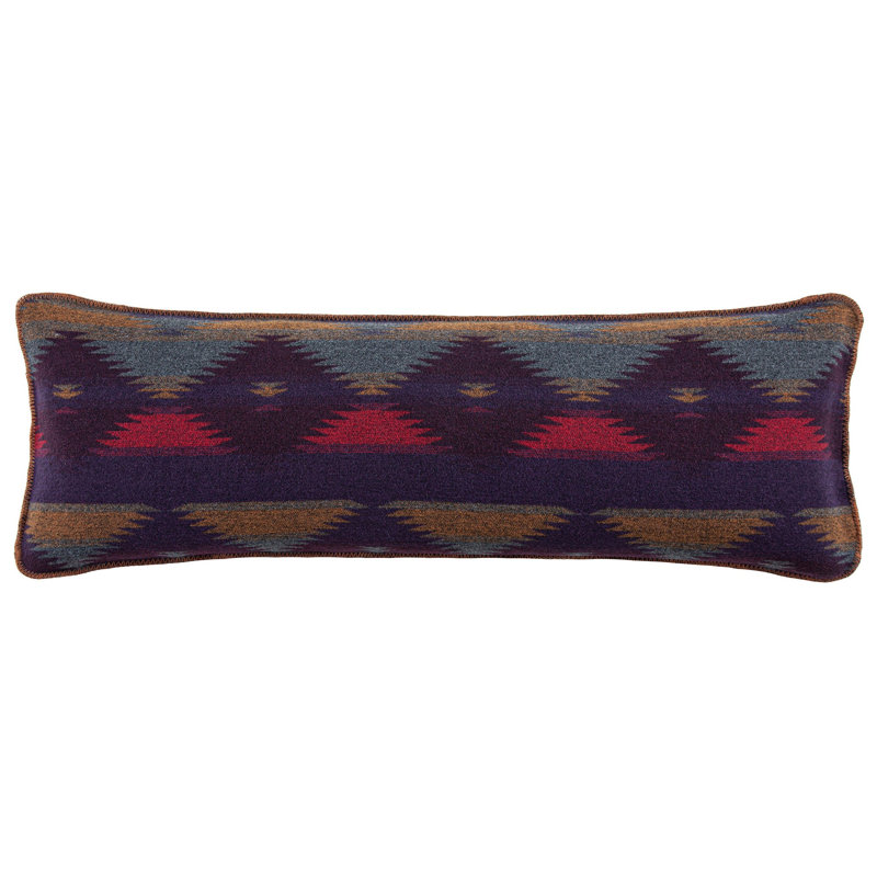 Gila Wool Blend Purple Yarn Dye Aztec Design Western Southwestern Lodge Throw Pillow, 14"H x 42"W