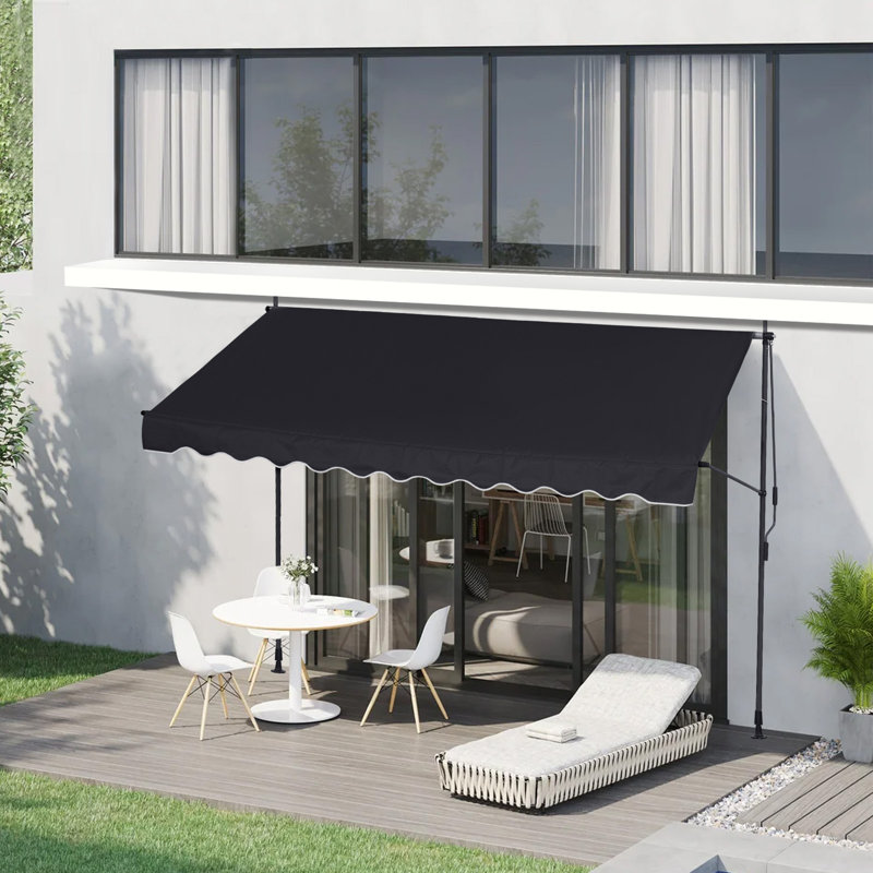 Dakota Fields 120cm W Polyester Cover Retractable Patio Awning, Black, 250" H x 120" W x 8.3" D