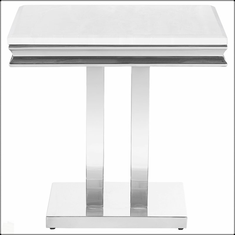 Table de bout carrée en U Durante avec plateau en faux marbre blanc Durante, parfaite pour un décor moderne et classique.