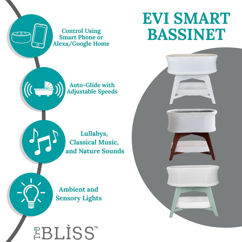 Evi Smart Bassinet, White Wood