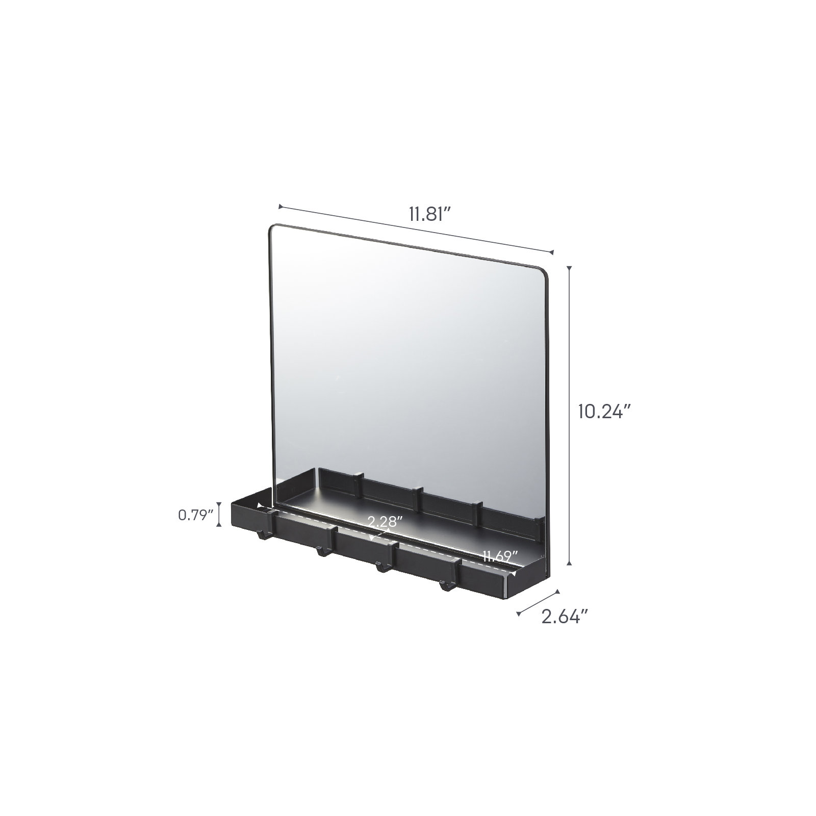 Yamazaki Home Magnetic Mirror With Storage Rack, Glass, Holds 5.5 Lbs, Black