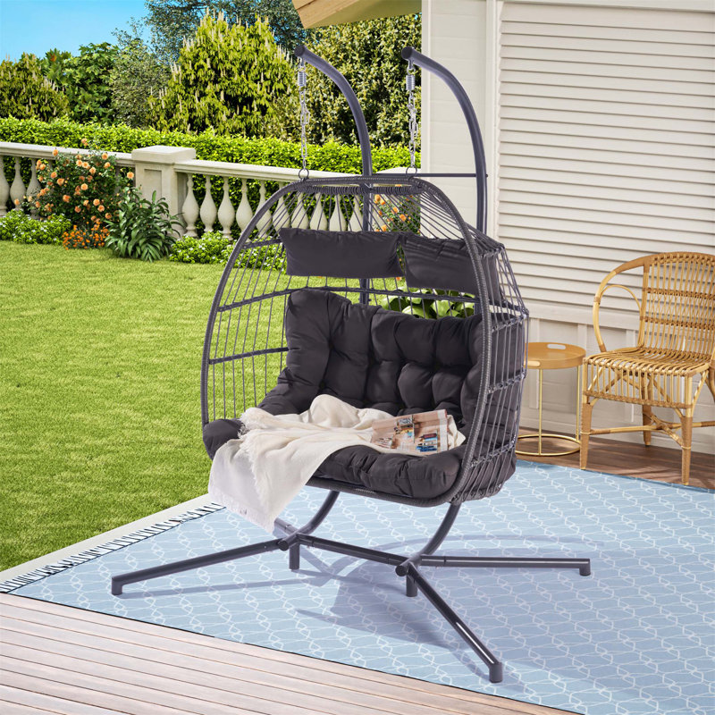Chaise suspendue en rotin pour 2 personnes, Gris foncé