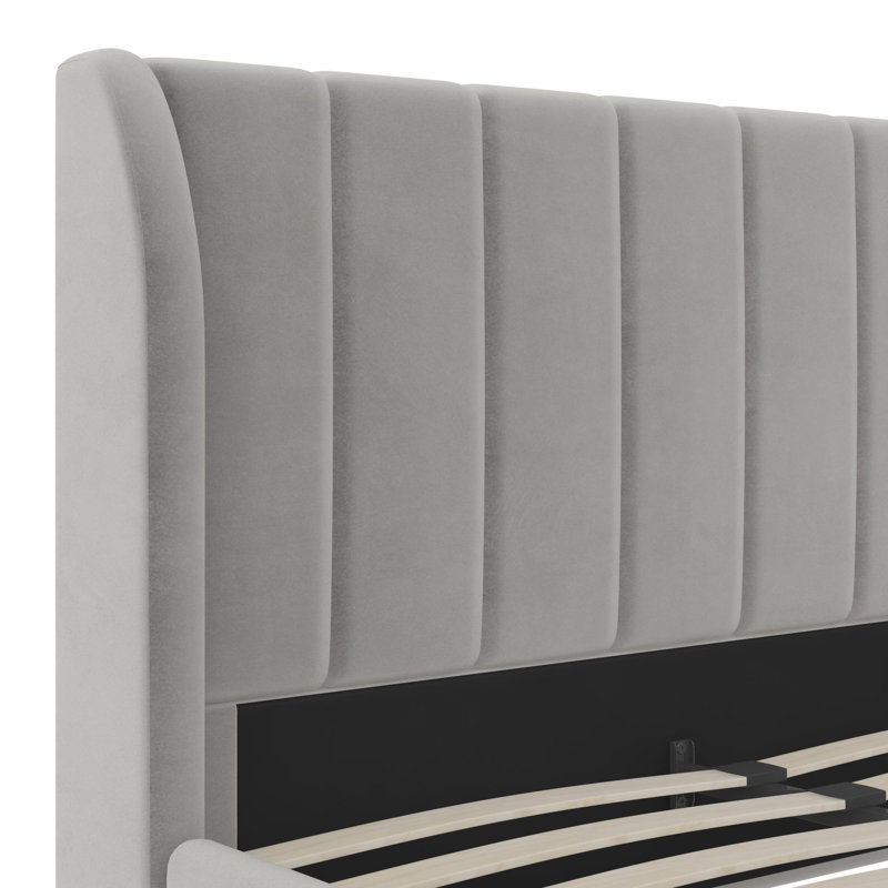 Lit plateforme tapissier double Ricketts, Gris, Full/Double