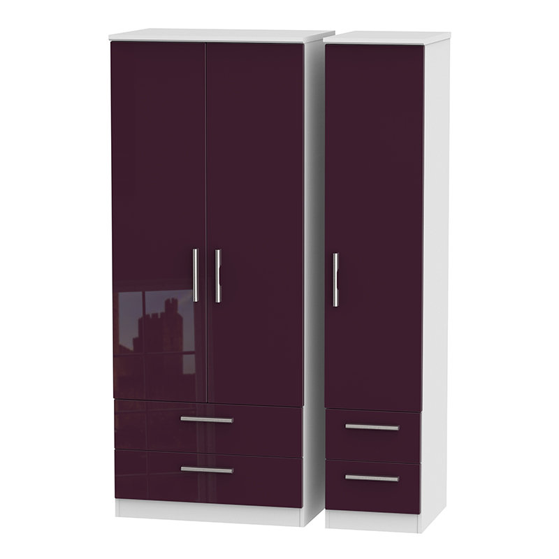 Yvette 3 Door Manufactured Wood Wardrobe, 182.5 cm H x 111 cm W x 53 cm D, Black