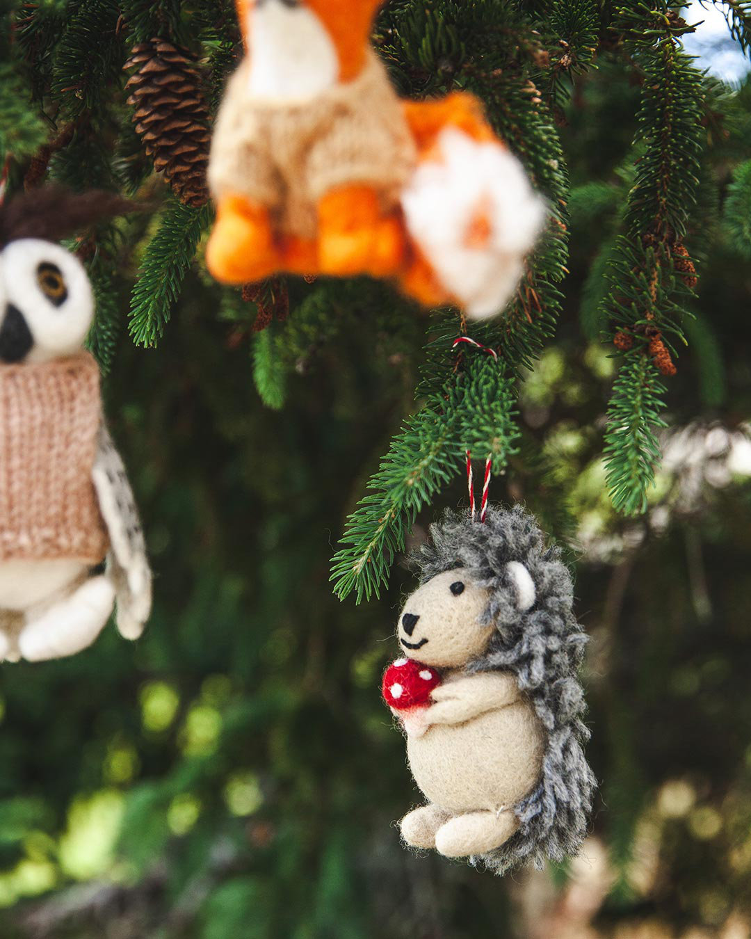 Felted Festive 6'' Handmade 100% Wool Animals Shatterproof Hanging Figurine Ornament