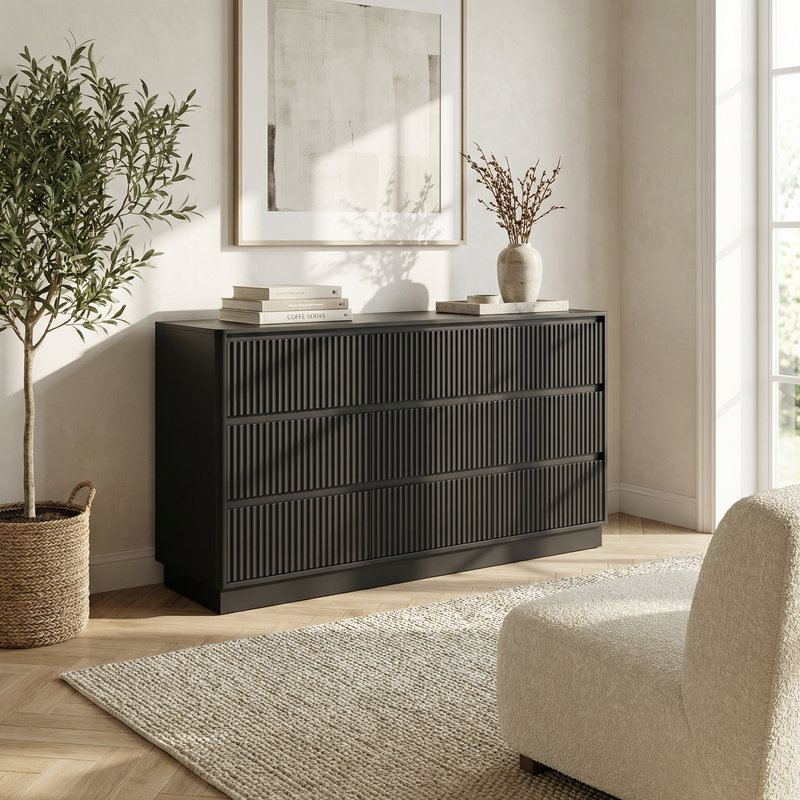 Commode de rangement moderne à neuf tiroirs avec grands tiroirs pour l'organisation de la chambre à coucher et le meuble télé