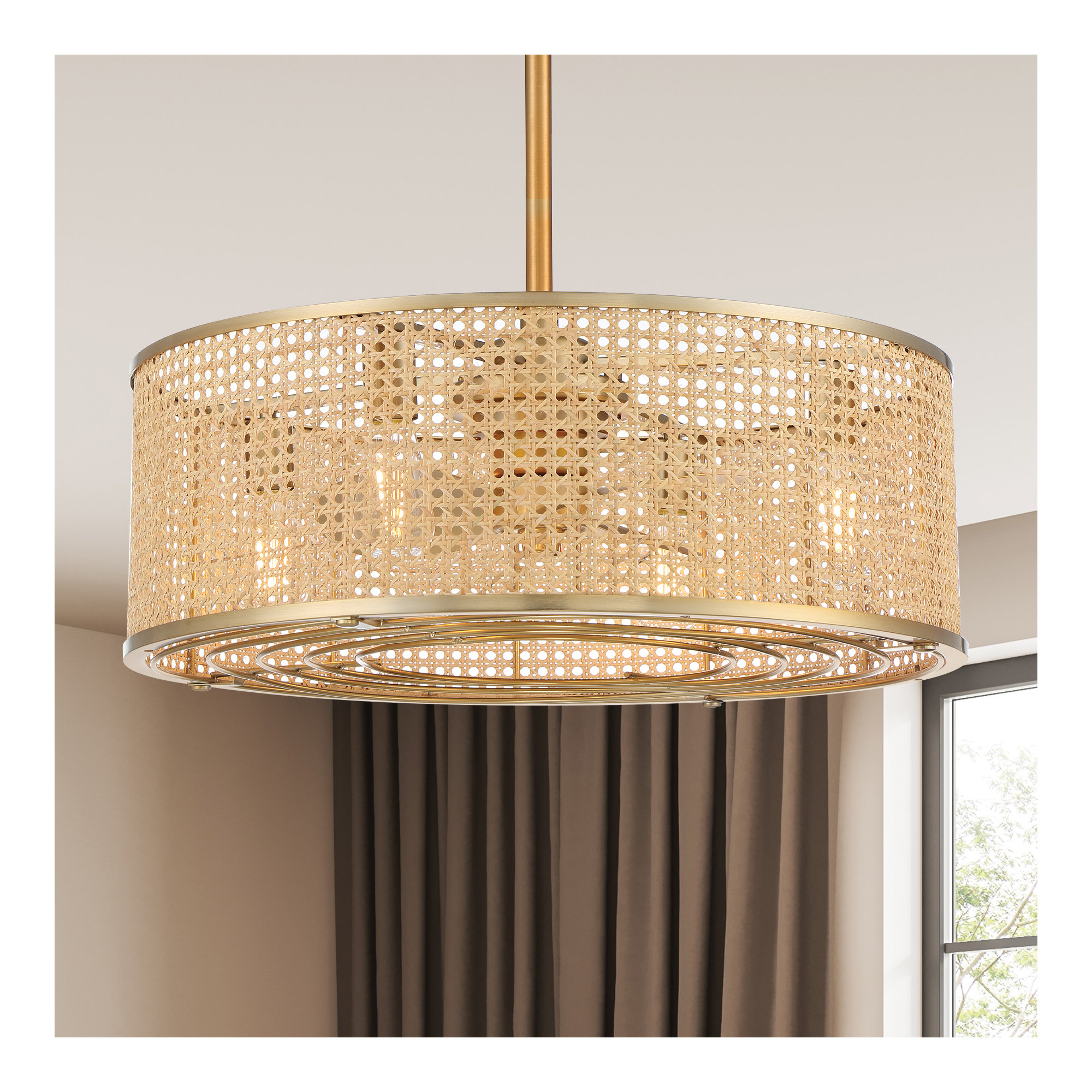 Hampson 25" 4-Light Fandelier with Remote Control, Brass