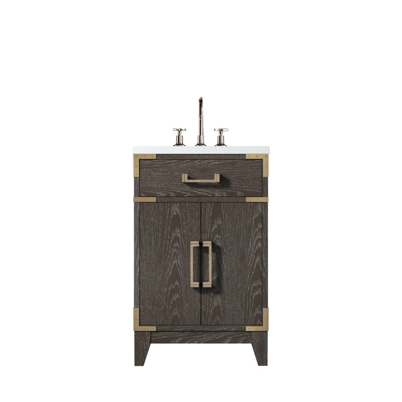 Meuble-lavabo simple en chêne brun 20 po X P 18 po D, dessus en acrylique et robinet, Chêne brun