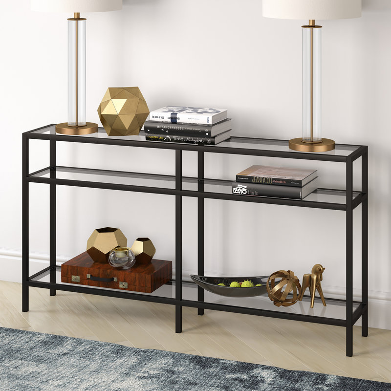 Ceno Glass Top Console Table, Blackened Bronze, 29" H x 55" W x 10" D