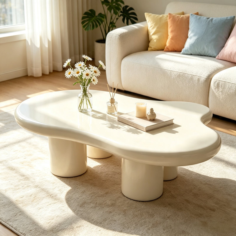 48.4" Cream Cloud‑Shaped Coffee Table