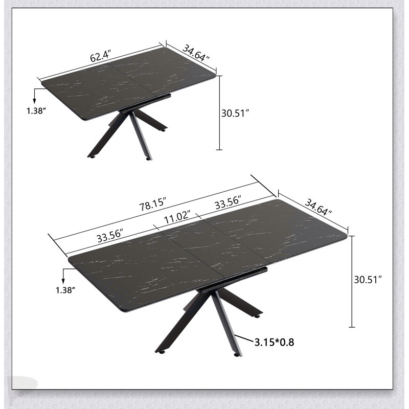 Table de salle à manger 62,4 po, Noir