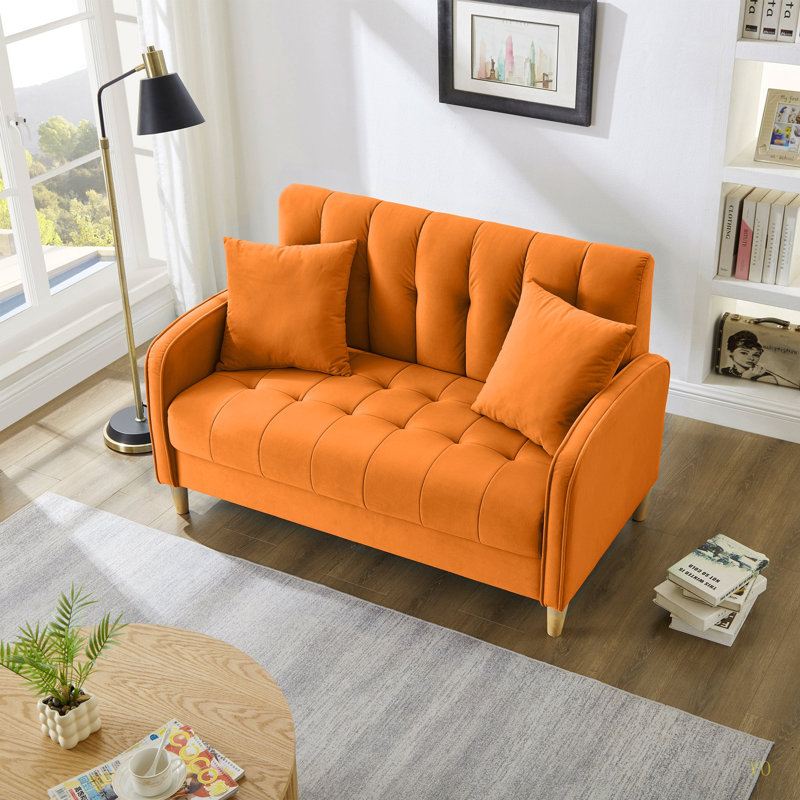 Canapé rembourré en velours de style moderne, Orange, Doré