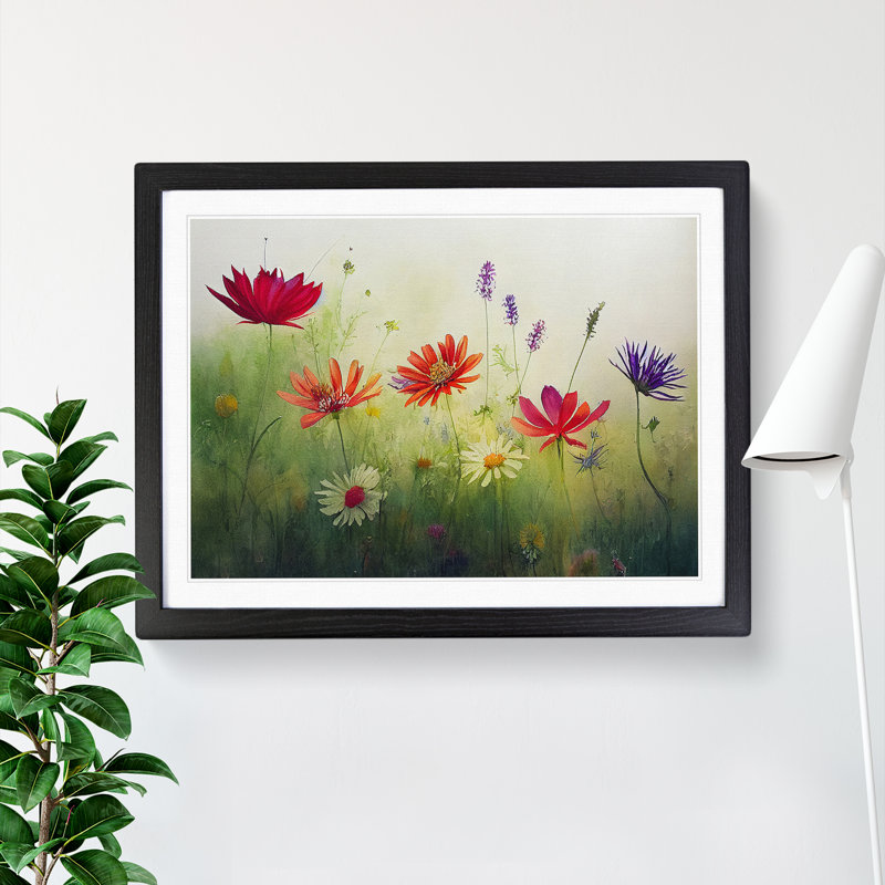 Expressive Wildflowers Floral - Single Picture Frame Print, Black, 46cm H x 64cm W x 2cm D
