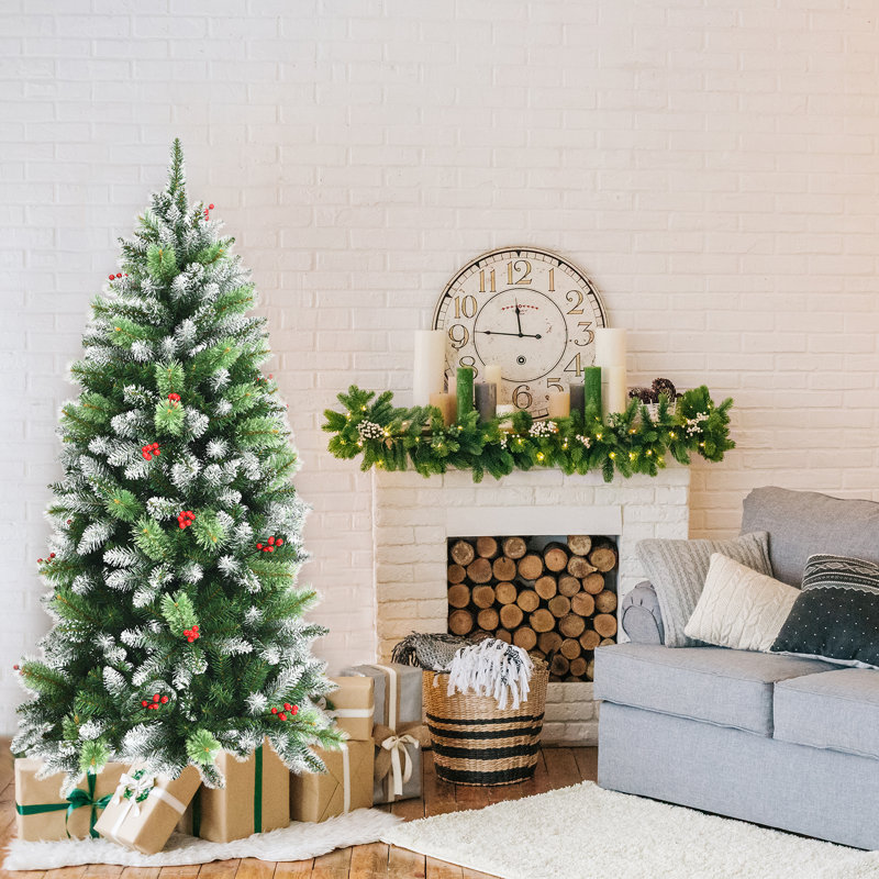 Arbre de Noël 60 po et baies en cachemire vert / blanc H 60 po