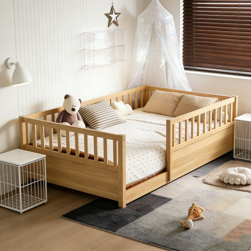 Lit en bois, Naturel, Lit double