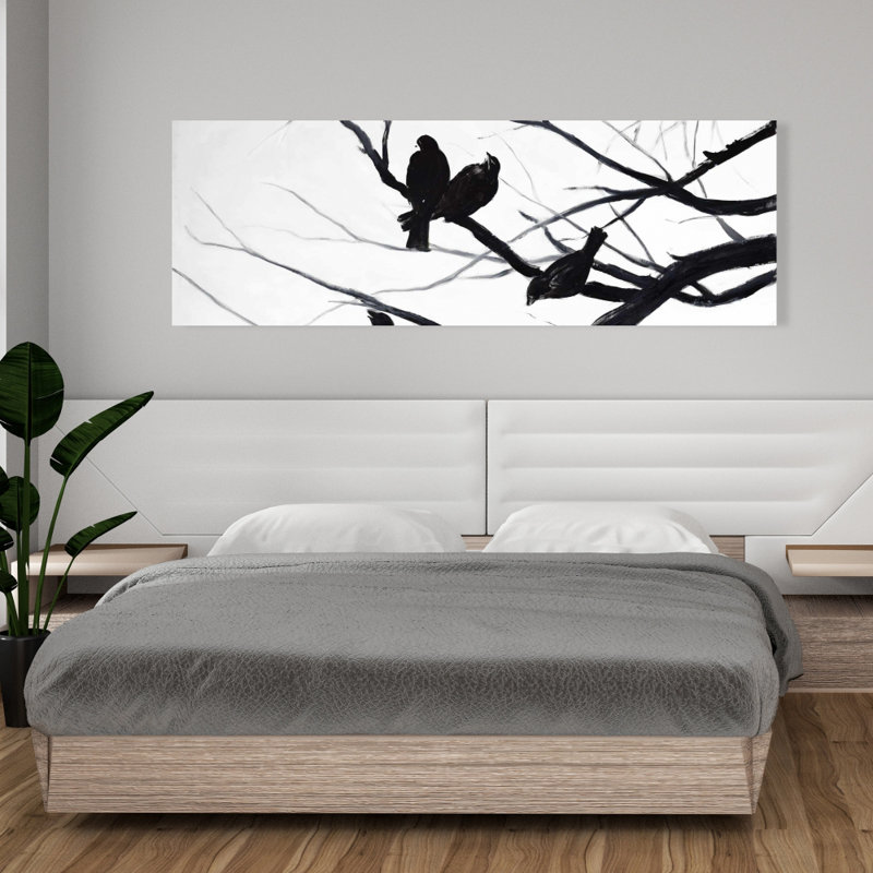 Birds and Branches Silhouette - White Canvas Home Decor