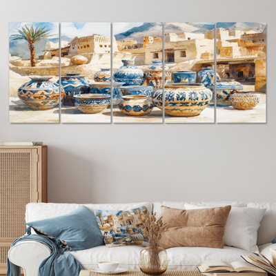 Ensemble de décorations murales poterie brun et bleu, désert africain