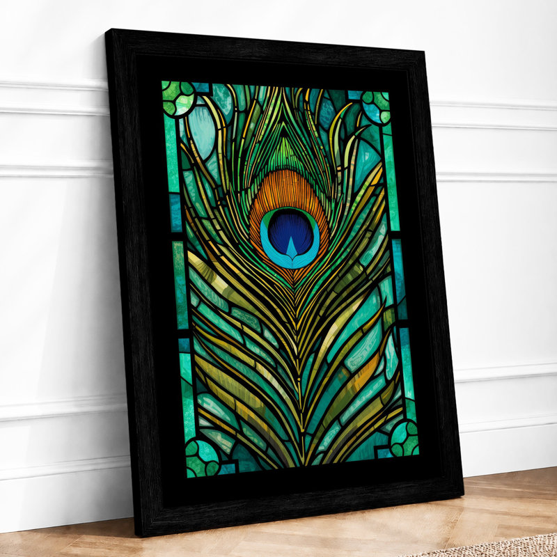 Peacock Feather Panel Art Deco - Print, A2 - 59.4 x 42.0 cm, Black