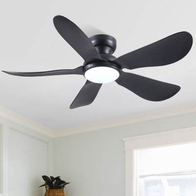 32/36/46/52" Flush Mount Low Profile Ceiling Fan With Light And Remote/app Control