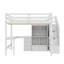 Lit mezzanine double avec bureau intégré, escalier élégant, armoire de rangement spacieuse et bibliothèque élégante-195269447
