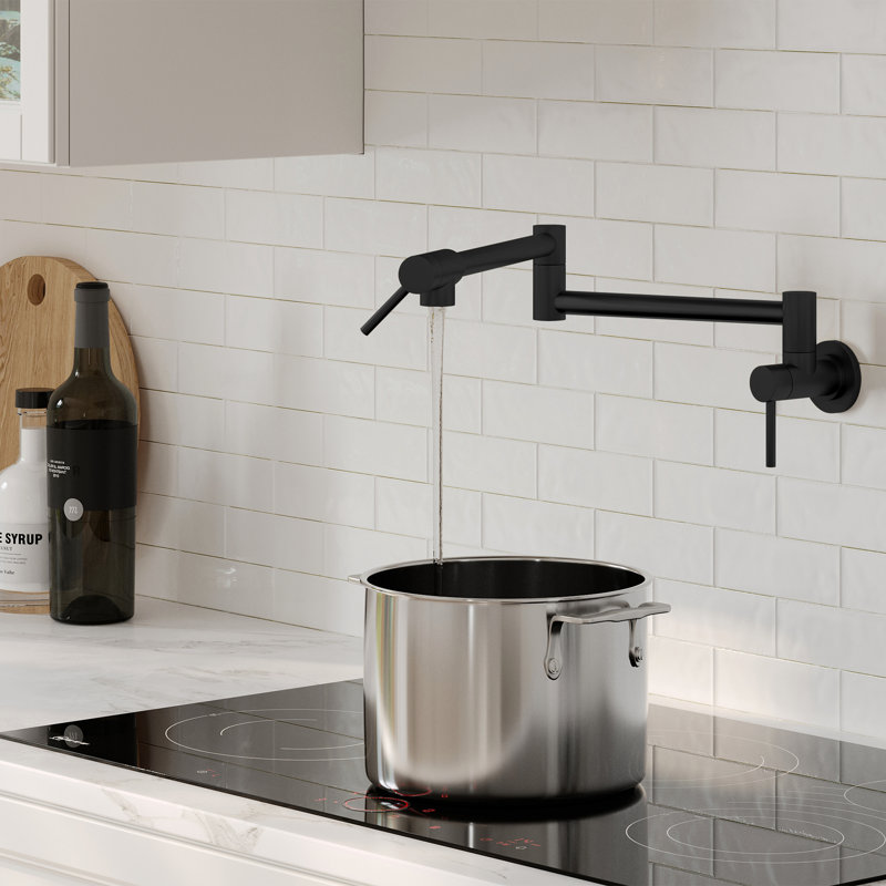 Modern Faucet Stylish Two-Handles Wall Mount with Single Hole Pot Filler, Matte Black