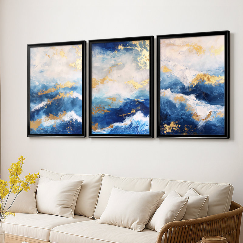 ABSTRACT Series CDXV - Toile tendue avec châssis sur mesure - 3 pièces, H 15 po x l 19 po, Noir