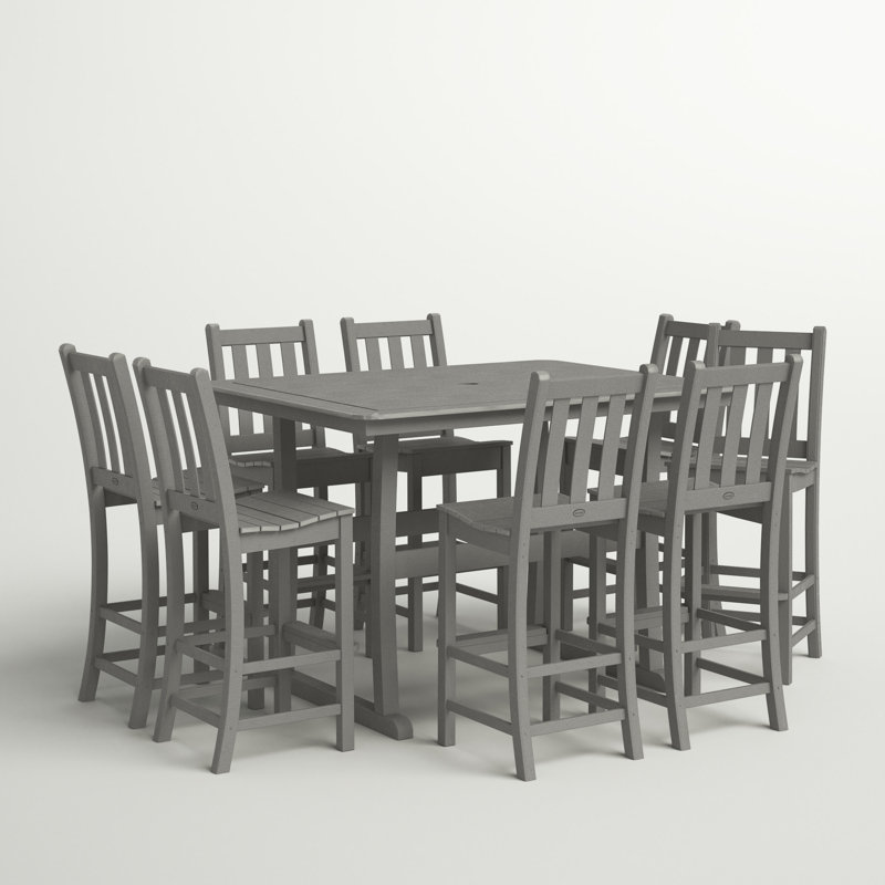 Traditional Garden 9-Piece Nautical Trestle Bar Set, Slate Gray