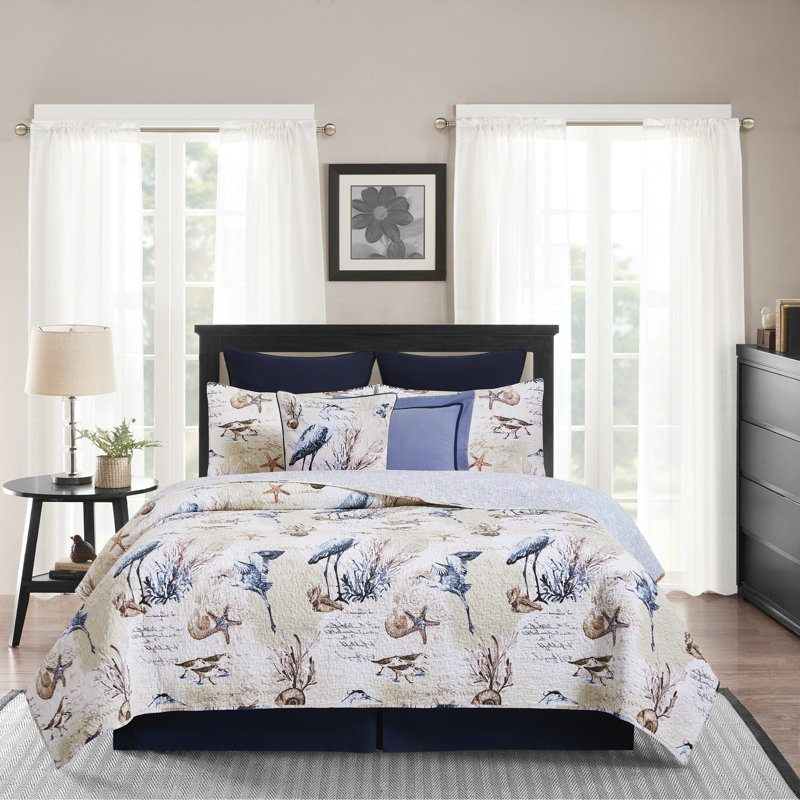 Full Organic Cotton Blue Coastal Reversible Quilt Set