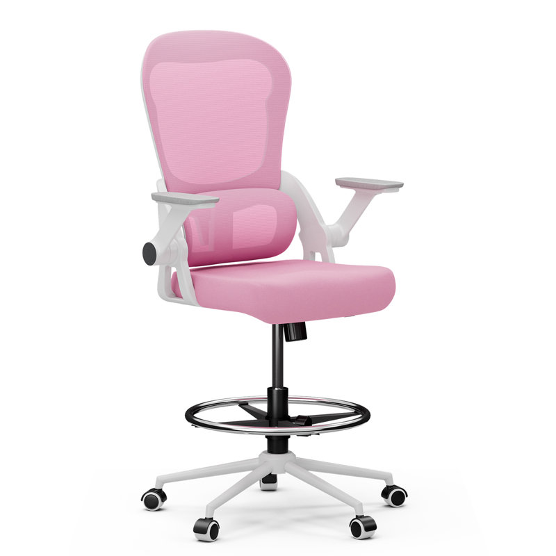 Chaise de dessinateur ergonomique Mikaella, Blanc, Rose