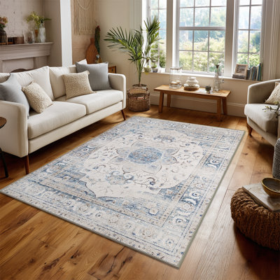 Tapis oriental bleu / ivoire Traditional Medallion