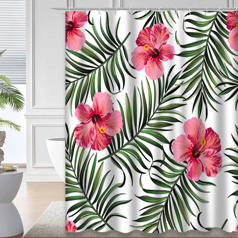 Rideau de douche imperméable à motif floral hibiscus tropical avec 12 crochets, L 72 po x l 84 po